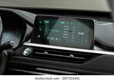 Digital Car Radio. Modern Car Radio In Car. Smart Multimedia Touchscreen System.