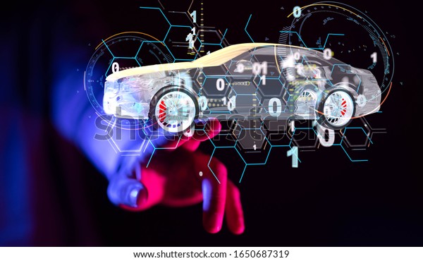 digital car\
technology smart in virtuel\
room
