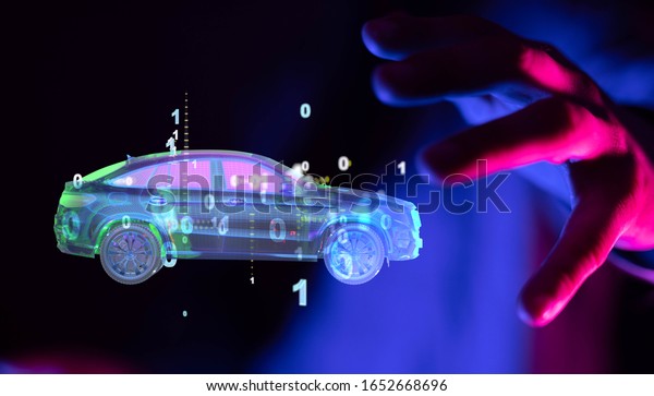 digital car\
technology smart in virtuel\
room
