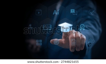 Digital certification and online learning powered by ai education technology, professional accessing secure elearning platform for accredited course assessment and verified credential development