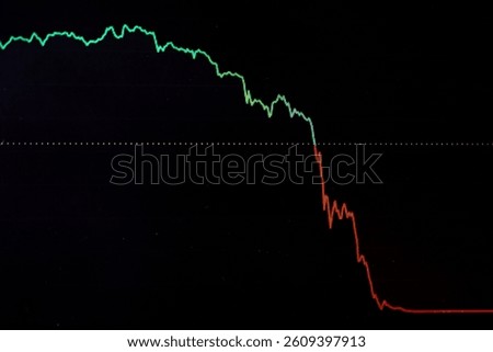 Digital chart showing a sharp downward trend from green to red, symbolizing a stock market crash caused by tariffs or economic tension. Ideal for finance, trade, and economic crisis concepts.
