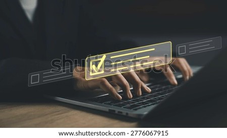Digital checklist interface with task tracking on laptop. Workflow management, productivity optimization, and business process automation concept for efficient project execution.