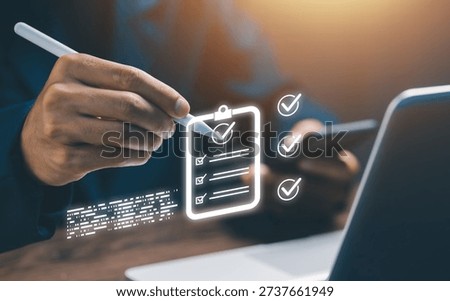 Digital checklist and task management concept with approval marks and online workflow interface, illustrating productivity, organization control, and modern business operations.