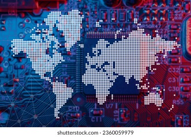 Digital Circuit Board overlay with world map for Global Microprocessor computer chips trade distribution and logistic concept - Powered by Shutterstock - Get 15% off with code: PIKWIZARD15