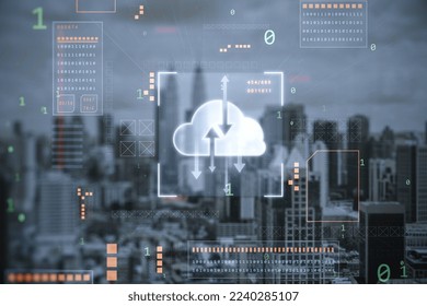 digital cloud computing hologram on blurry background. Cloud data, server, service and hosting concept - Powered by Shutterstock - Get 15% off with code: PIKWIZARD15