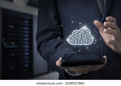Digital cloud for managing the future. The concept visualizes cloud computing technologies as a modern data management tool.