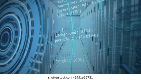 Digital code flows seamlessly in a futuristic corridor, ideal for tech themes. The visual represents a blend of programming and virtual reality concepts.
