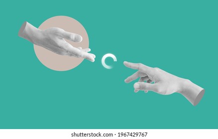 Digital collage modern art. Helping and rescue hand with loading icon - Shutterstock ID 1967429767