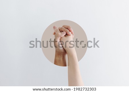 Digital collage modern art. Holding hand