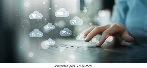 Digital Communication and Cloud Interaction Network Displayed on a Smart Device.