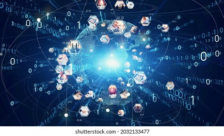 Digital communication network concept. Programming. Digital transformation.