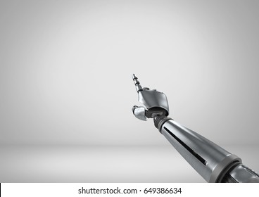 Digital composite of Android Robot hand pointing with grey background - Powered by Shutterstock