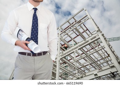 Digital composite of arhitect in construction