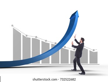 Digital composite of businessman pushing blue arrow
