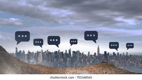 Digital composite of Chat bubble icons over city