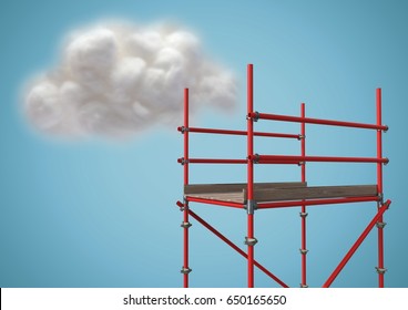 Digital composite of Cloud next to scaffolding against blue background - Powered by Shutterstock