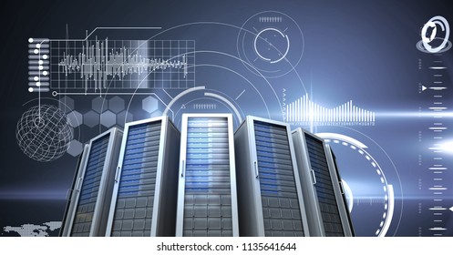 Digital composite of Computer servers and technology information interface