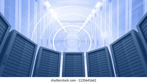 Digital composite of Computer servers and technology information interface