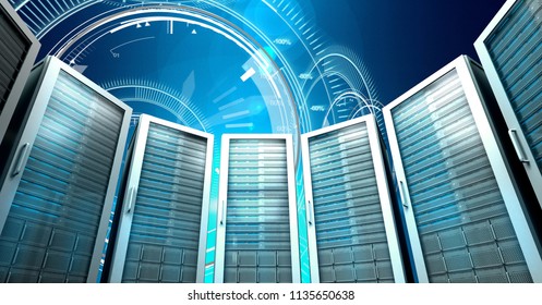 Digital composite of Computer servers and technology information interface