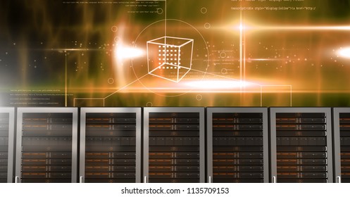 Digital composite of Computer servers and technology information interface