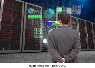Digital composite of data center with model