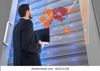 Digital composite of data center with model  - Powered by Shutterstock - Get 15% off with code: PIKWIZARD15