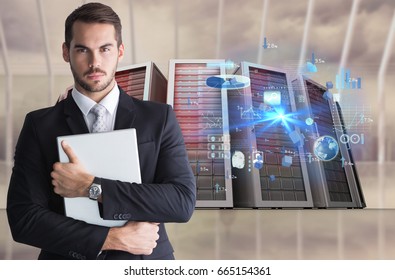 Digital composite of data center with model 