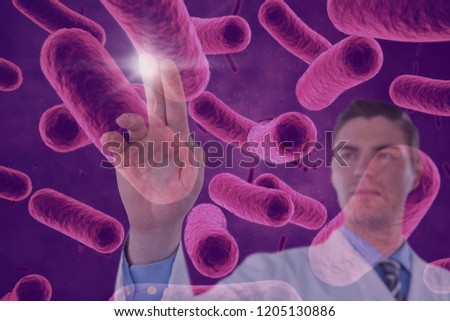 Digital composite of doctor touching mitochondria