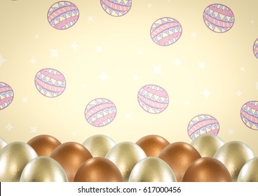 Digital composite of Easter eggs in front of pattern