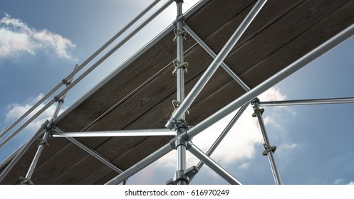 Digital composite of floor view of 3D scaffolding whit the sky - Powered by Shutterstock