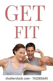 Digital composite of Get fit text and fitness couple