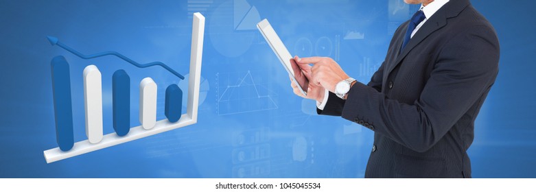 Digital composite of Hand holding tablet with 3D bar chart statistics icon - Powered by Shutterstock