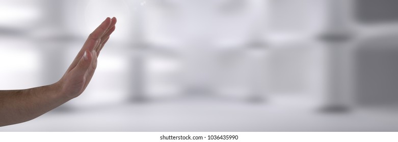 Digital composite of Hand interacting and open with bright background