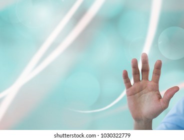 Digital composite of Hand open with abstract curved background - Powered by Shutterstock