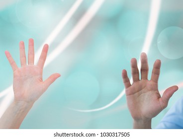 Digital composite of Hands open with abstract curvy background - Powered by Shutterstock