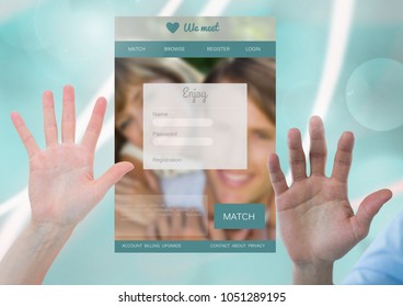 Digital composite of Hands open with Dating App Interface - Powered by Shutterstock