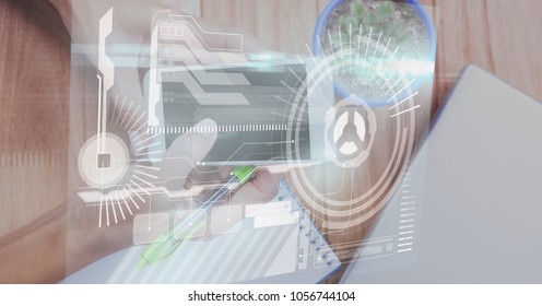 Digital composite of Hands using smart phone with overlay