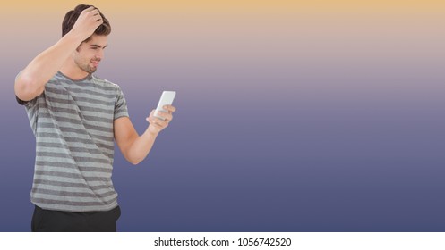 Digital Composite Of Handsome Man Scratching Head While Using Mobile Phone