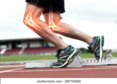 Digital Composite Of Highlighted Bones Of Man About To Race