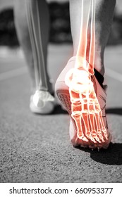 Digital Composite Of Highlighted Foot Bones Of Jogging Man