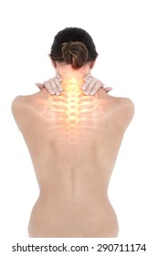 Digital composite of Highlighted neck pain of woman - Shutterstock ID 290711174