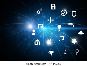 Digital composite of Icons interface of Internet Of Things over blue background