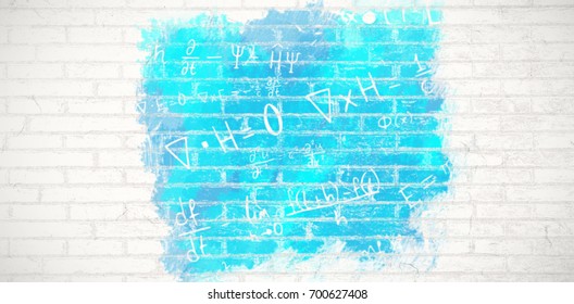 Digital composite image of algebraic formulas against white wall