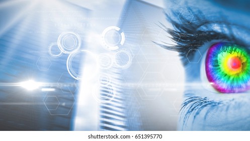 Digital composite of Digital composite image of colorful eye on screen - Powered by Shutterstock