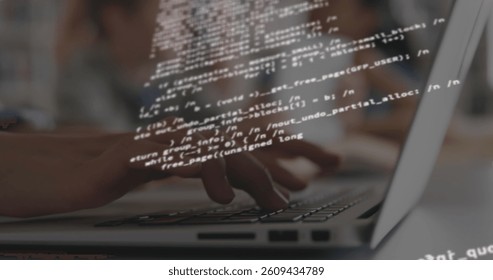 Digital composite image of data processing against person using laptop. global networking and technology concept - Powered by Shutterstock - Get 15% off with code: PIKWIZARD15