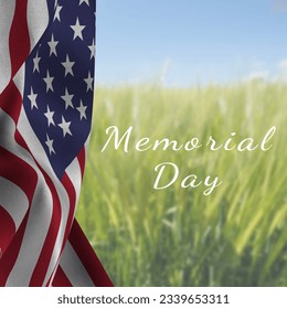 Digital composite image of memorial day text by striped and stars america flag over crop field. patriotism and identity concept. - Powered by Shutterstock