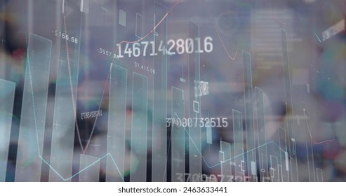 Digital composite image of multiple changing numbers and statistical data processing. global finance and technology concept