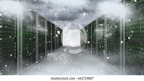 Digital composite of Digital composite image of servers and clouds