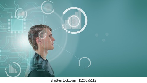 Digital composite of Composite image of side view of man with digital icons