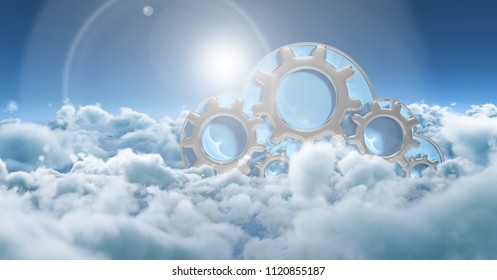 Digital composite of Composite image with sky and clouds and digital gears - Powered by Shutterstock - Get 15% off with code: PIKWIZARD15